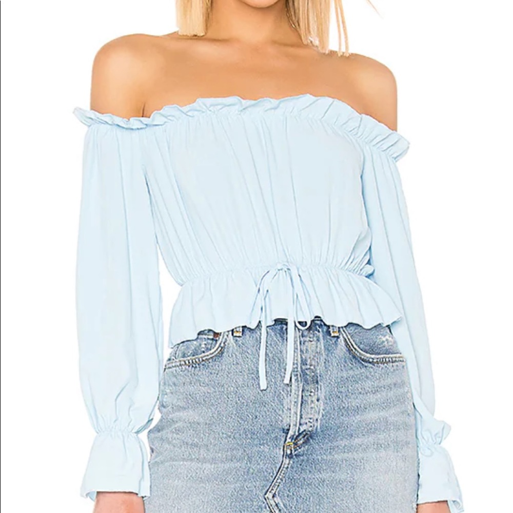 Superdown Off Shoulder Top Light Blue (XS)